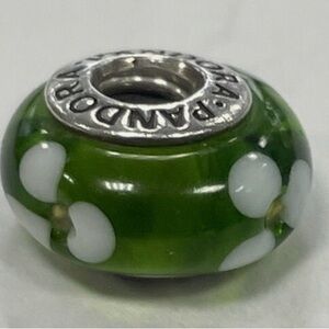 Pandora Authentic Retired Green and White Flowers Charm Bead